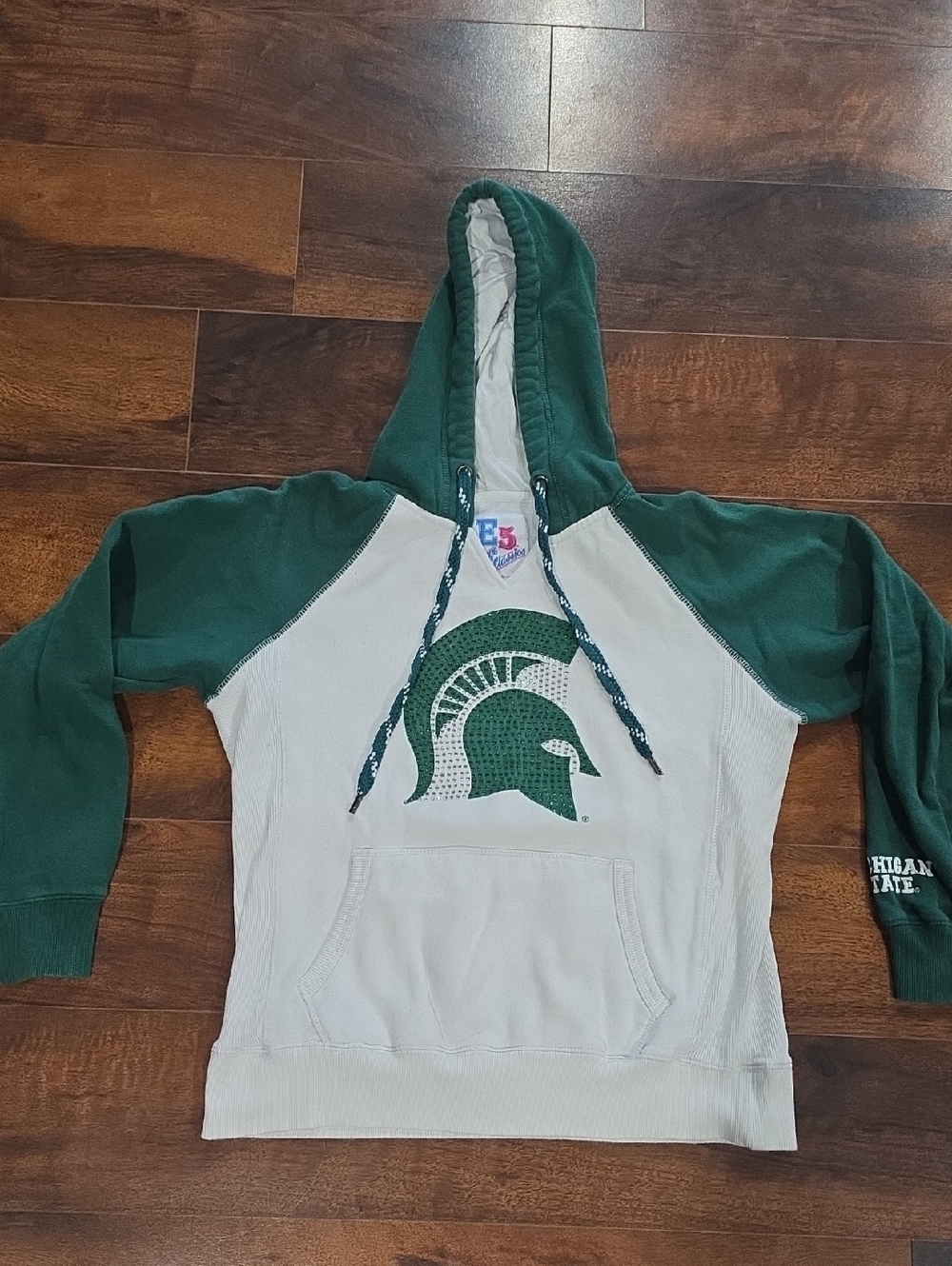 E5 College Classics Brand Michigan State Spartan Jeweled Green & White Hoodie L